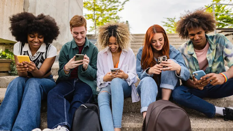 Group Of Young People Addicted To Social Networks
