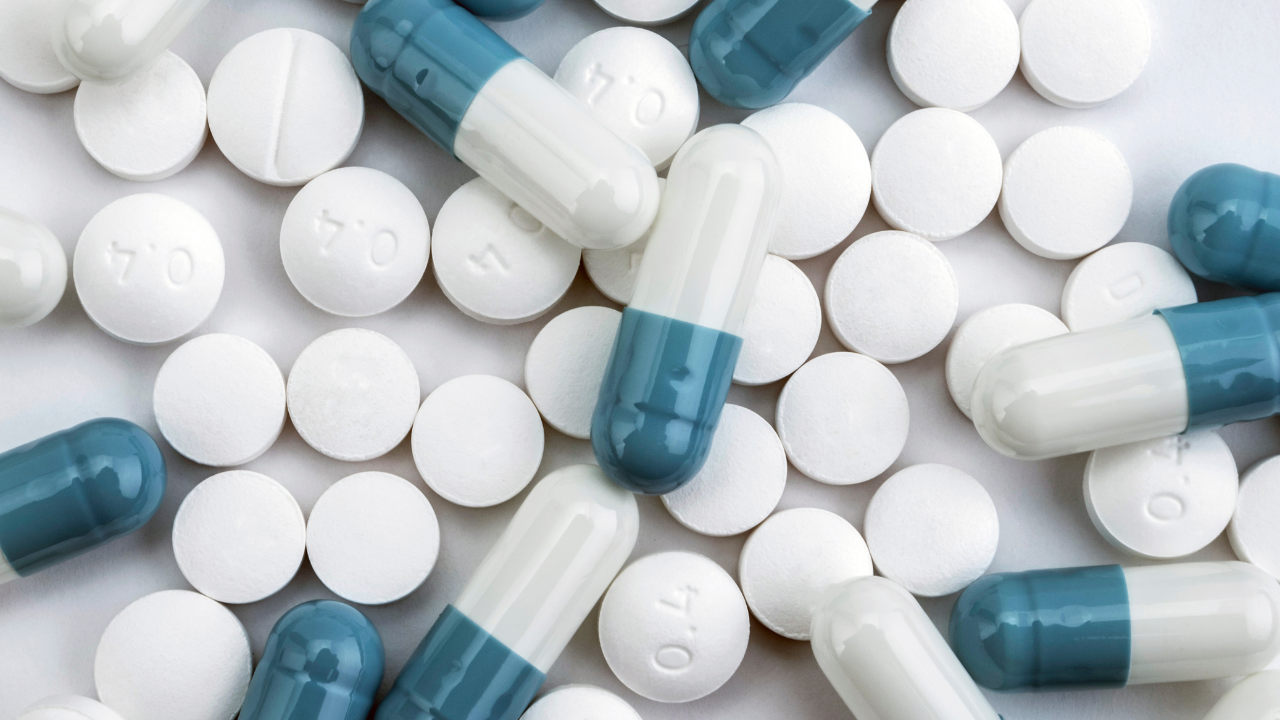 Blue And White Pills And White Tablets